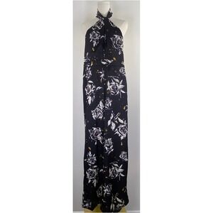 Petal & Pup Raelynn Halter Jumpsuit Size S Black Floral Wide Leg Evening Chic